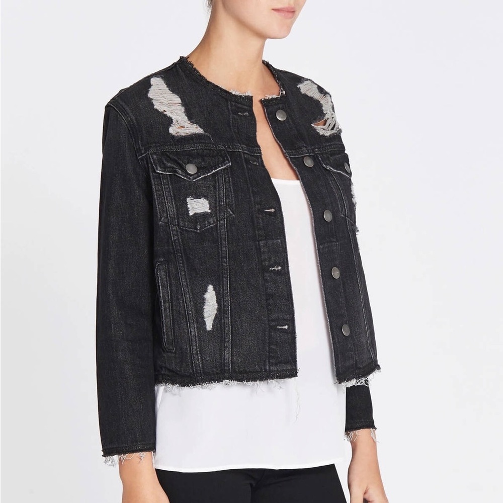 Frame Rigid Release Le Jacket Raw Edge Vintage Denim Black Coat Size M New